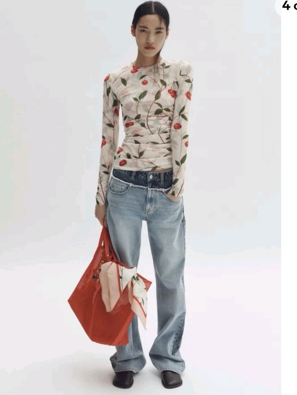 Stella McCartney X H&M cherry Mesh Top Illusion Effect Size XXL